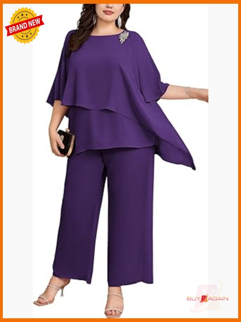 Plus Size Mother of Bride 2 Piece Pant Suit Chiffon Ruffle Layers Wedding Guest